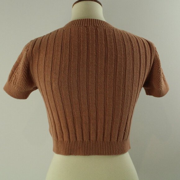 Free People Intimately Short + Sweet Sugar Almond Cable Knit Cropped Sweater L - Picture 4 of 6
